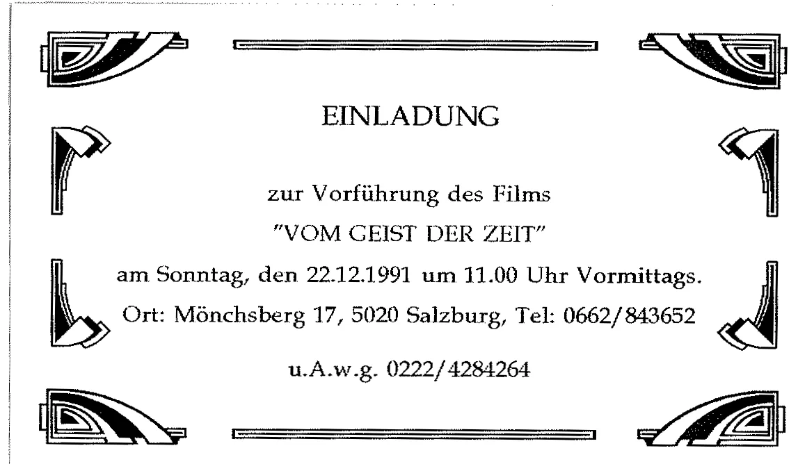 Five years after the completion Matinee for the former film crew, Mönchsberg 17, 5020 Salzburg, 22.12.1991 at 11:00