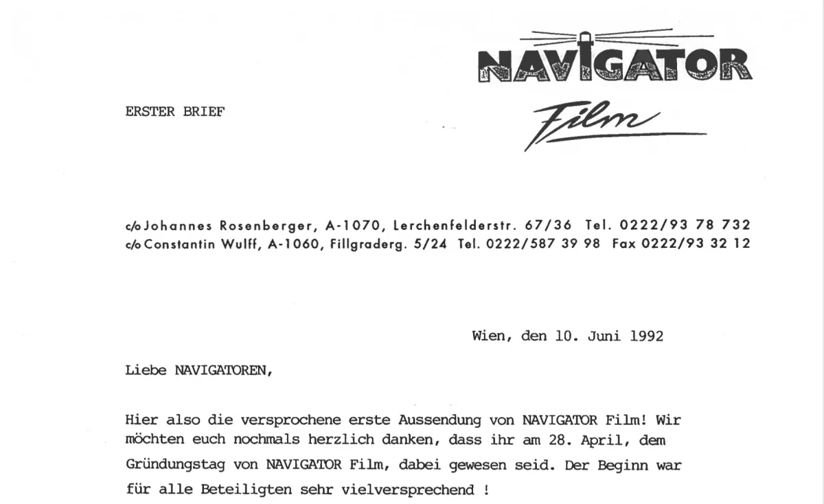 First mailing by Navigator Film, 10 June 1992