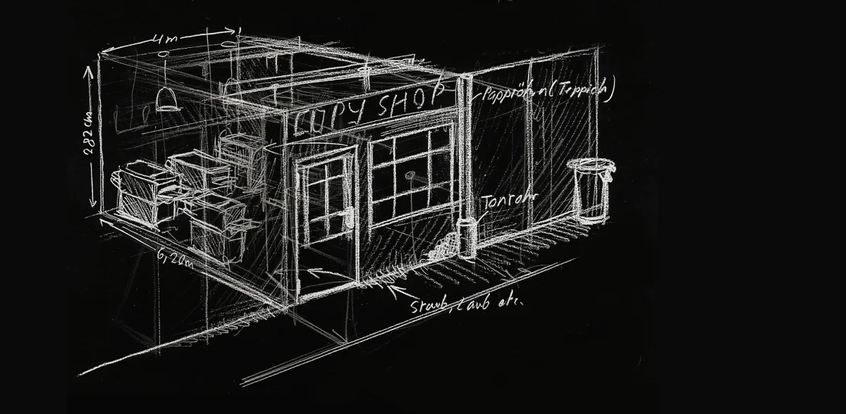 Set design „Copy Shop“ von Joachim Luetke, 2000