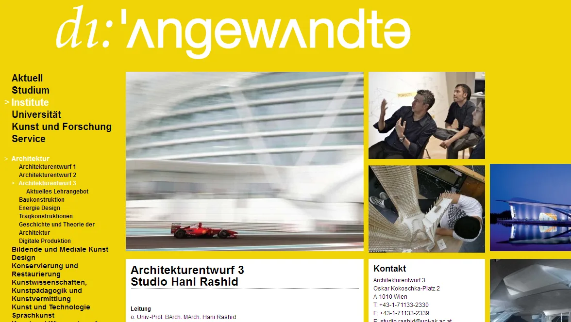 Website „Architekturentwurf 3 – Studio Hani Rashid“