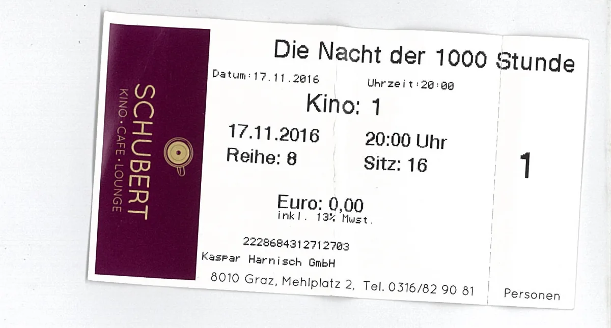 Graz premiere “Night of a 1000 Hours” at [Schubert Kino](http://www.schubertkino.com) on 17.11.2016 at 20:00 in the pres