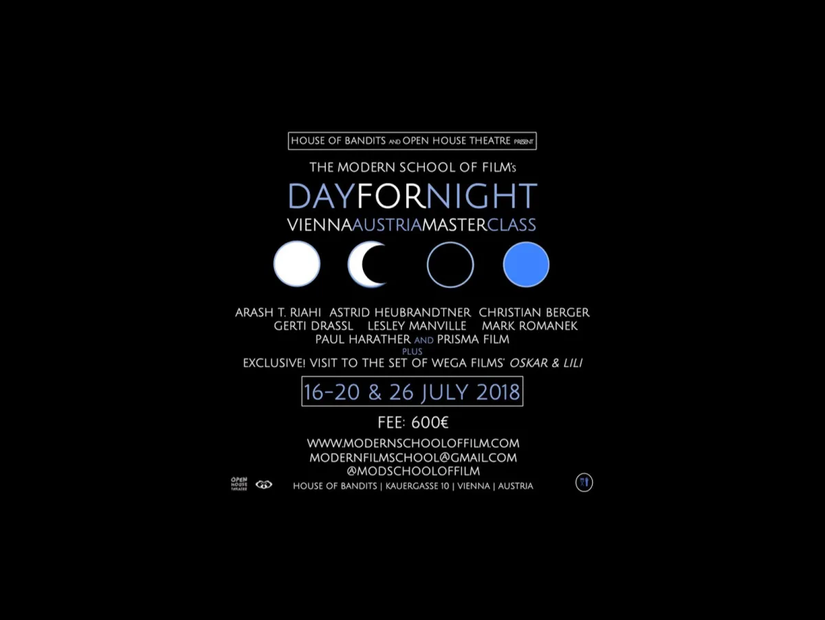 Lecture at “The Modern School of Film” – Day for Night Vienna. House of Bandits, Kauergasse 10, 1150 Vienna, 18.7.2018,