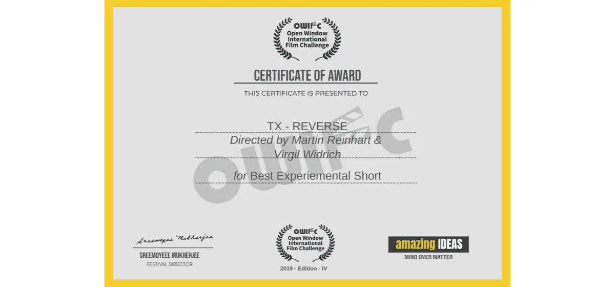 Open Window International Film Challenge – Kokata – Indien – Best experimental film ★