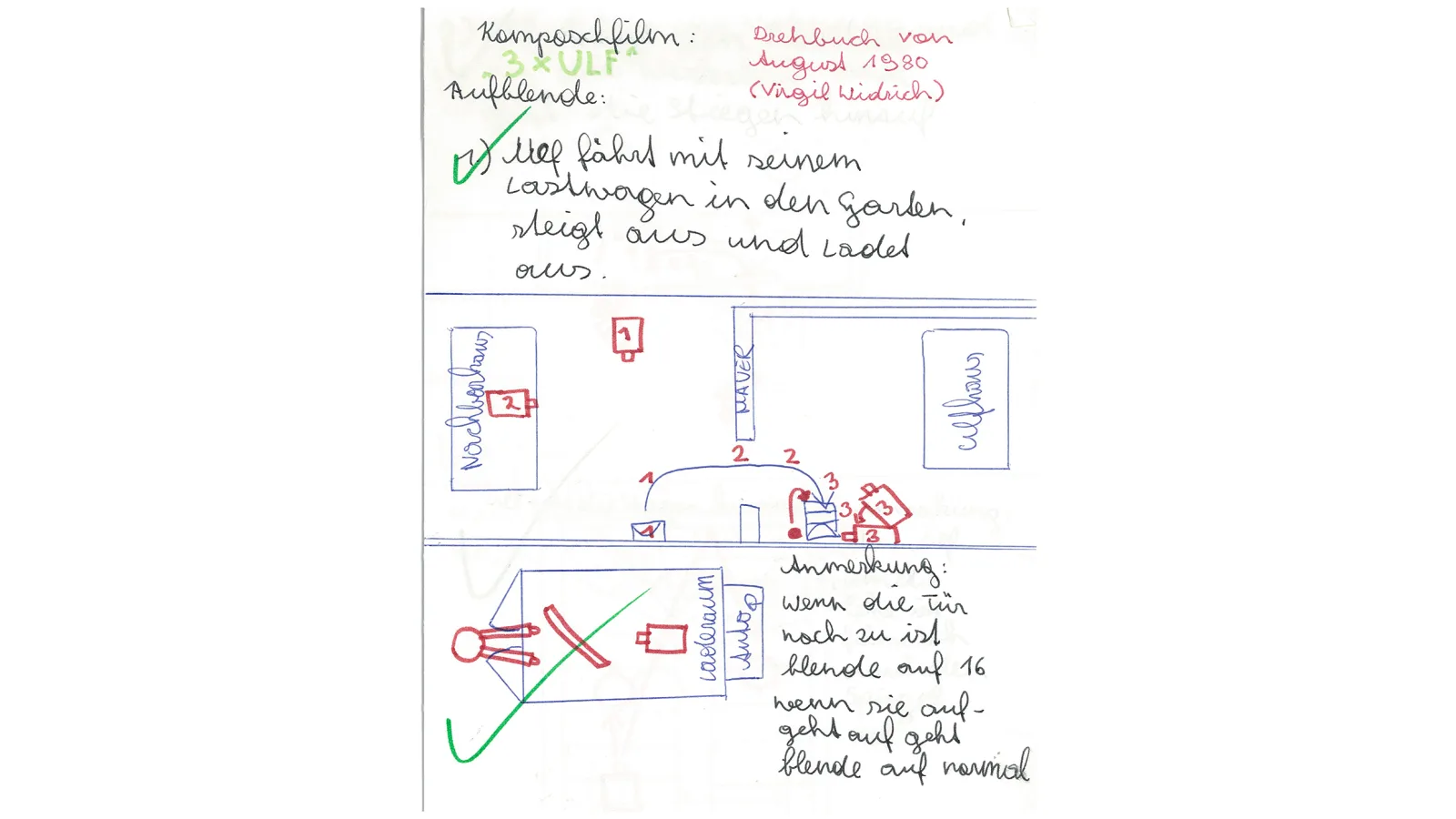 Story Board zu „3 mal Ulf“, Virgil Widrich, August 1980