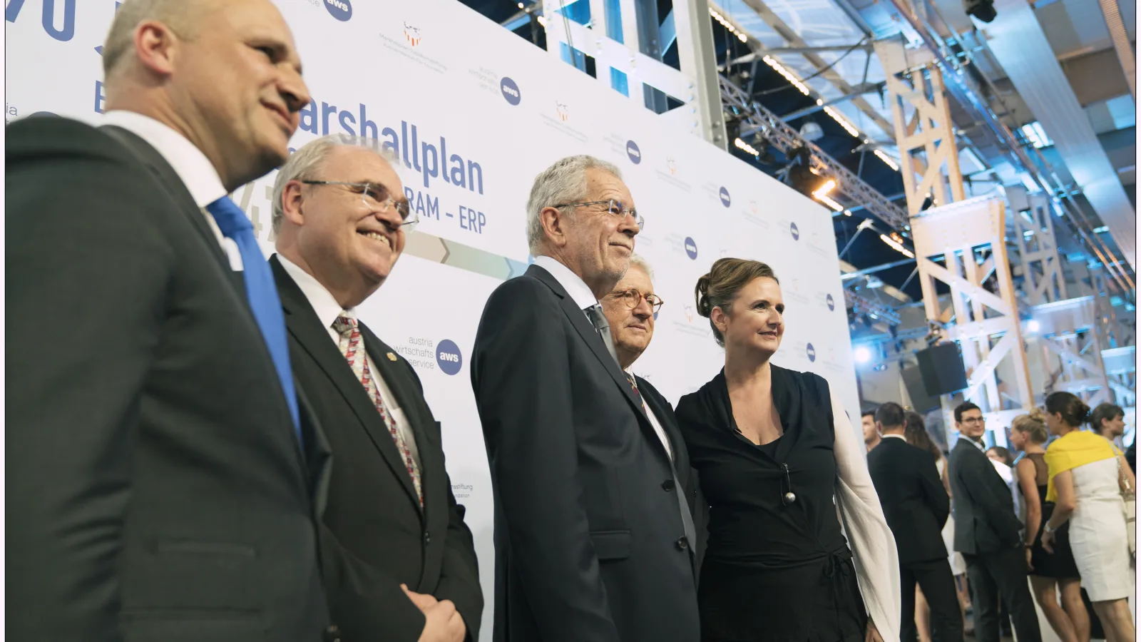 „70 Jahre Marshallplan“ am 21.6.2017: Bernhard Sagmeister (aws), Vizekanzler Wolfgang Brandstetter, Bundespräsident Alexander Van der Bellen, Wolfgang Petritsch (Austrian Marshall Plan Foundation), Edeltraud Stiftinger (aws). Foto: Lukas Beck
