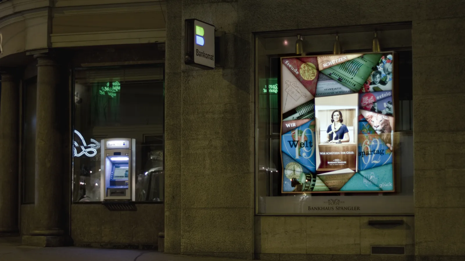 Bankhaus Spängler display window collage, photo: Virgil Widrich