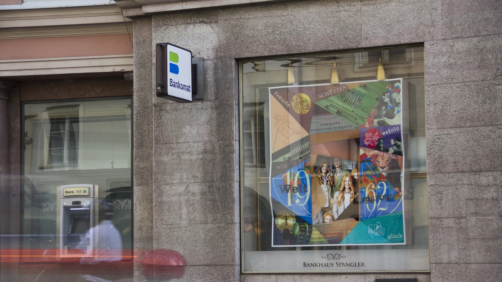 Bankhaus Spängler display window collage, photo: Virgil Widrich
