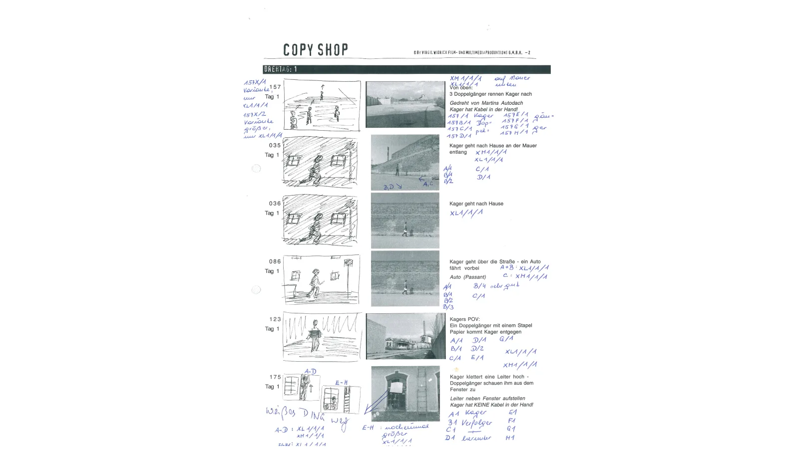 „Copy Shop“: Story Board und Regiemappe, April 2000
