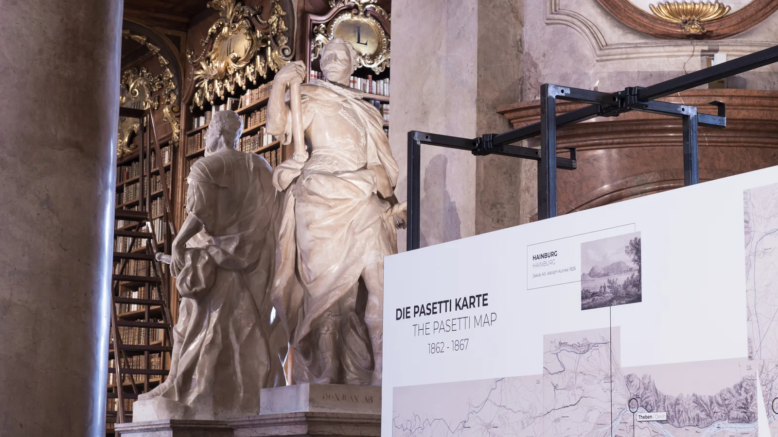 Ausstellung „Die Donau. Eine Reise in die Vergangenheit“ in der Österreichischen Nationalbibliothek, 2021. Foto: Virgil Widrich
