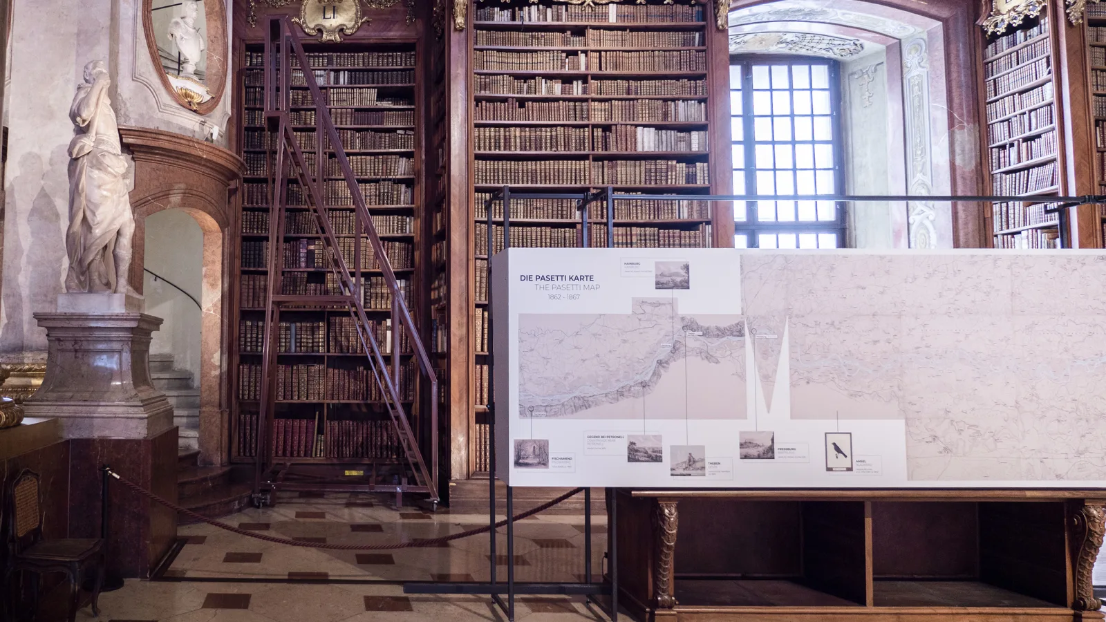 Ausstellung „Die Donau. Eine Reise in die Vergangenheit“ in der Österreichischen Nationalbibliothek, 2021. Foto: Virgil Widrich