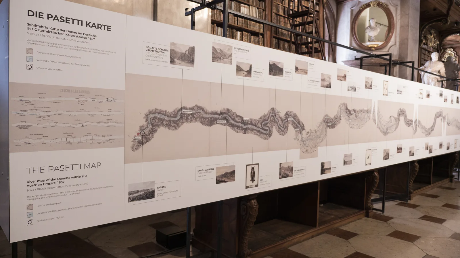 Ausstellung „Die Donau. Eine Reise in die Vergangenheit“ in der Österreichischen Nationalbibliothek, 2021. Foto: Virgil Widrich