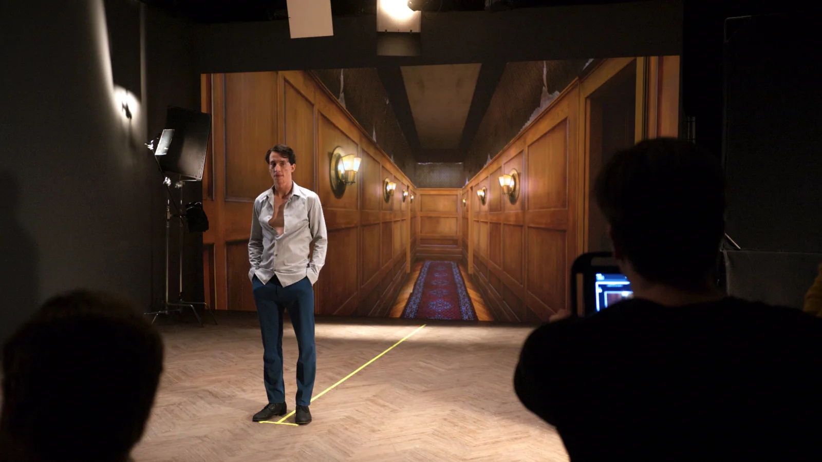 “Night of a 1000 Hours”: Shooting in front of rear projections, 2015. Photo: Riccardo Vaz Palma
