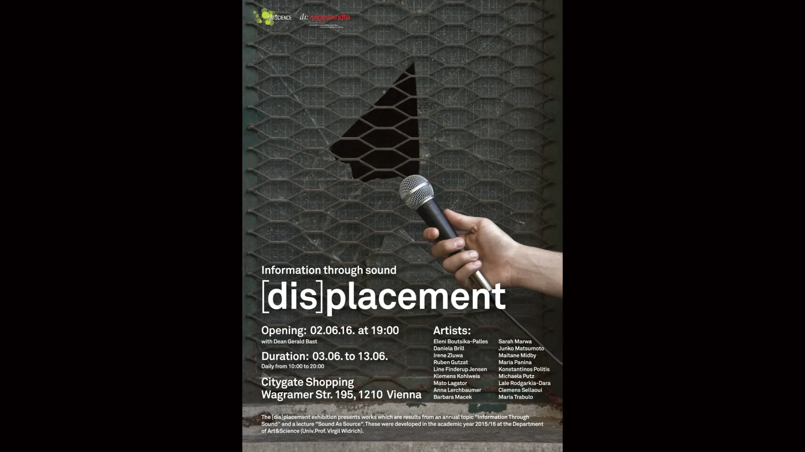 [dis]placement – Information through sound, Poster, grafische Gestaltung: Adrijan Karavdic, 2016