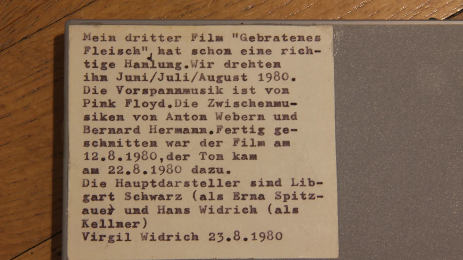 Super-8-Filmschachtel „Gebratenes Fleisch“, 1980