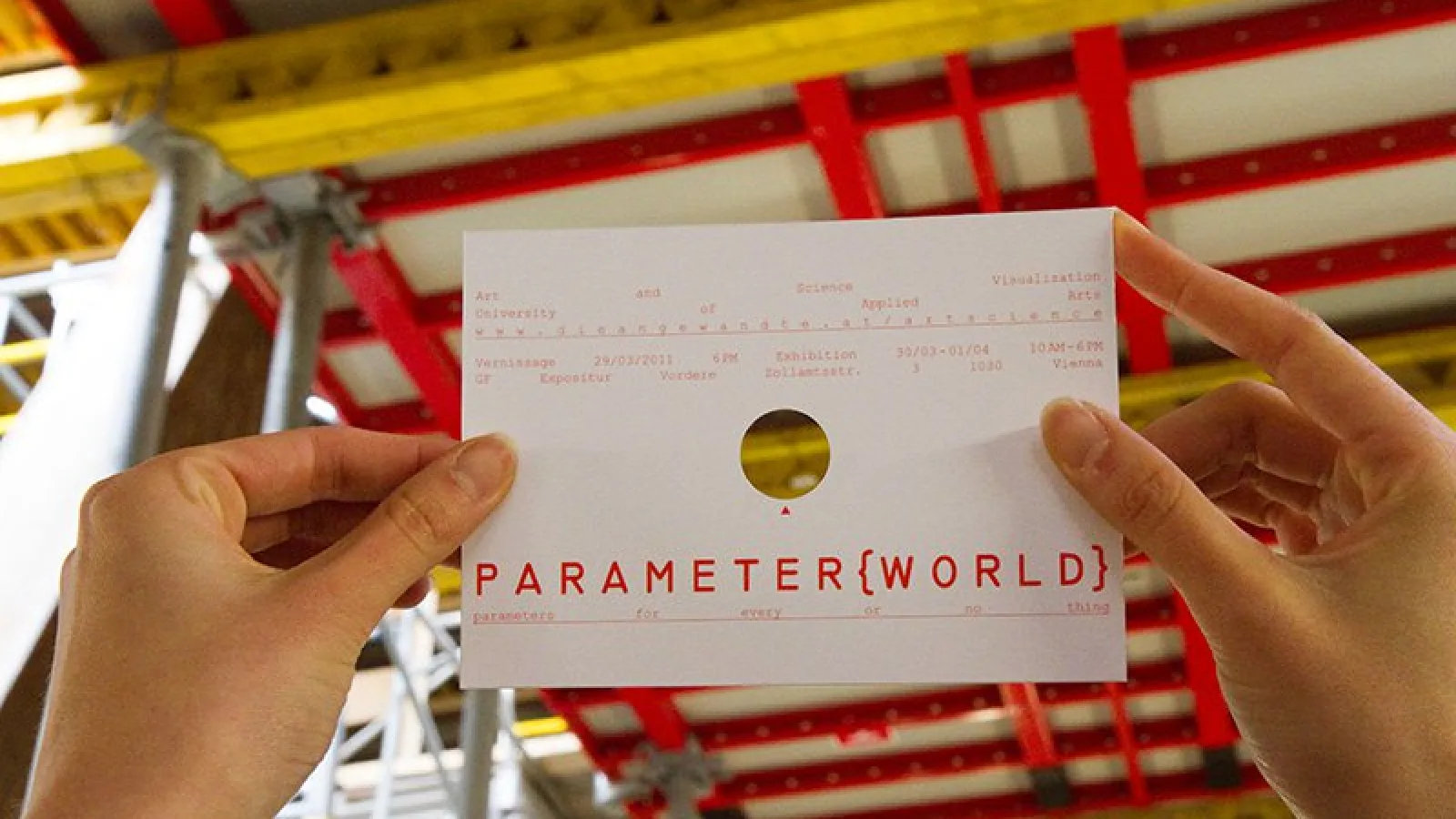 Postkarte „Parameter{world} - parameters for every or no thing“, Grafik: Pepa Bugueiro, Michaela Grass, David Palme