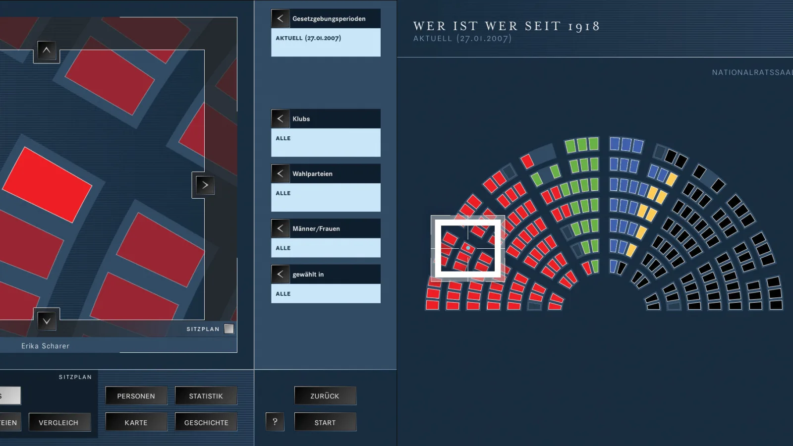 Besucherzentrum im Parlament Wien, Screen Design: Robert Six