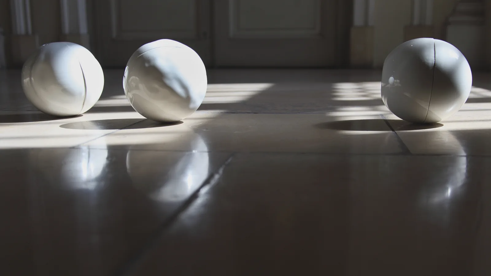 “Digital Traces”, Korinna Lindinger: “unrund”, installation, self-moving porcelain objects, 2009. Photo: Sue Sellinger