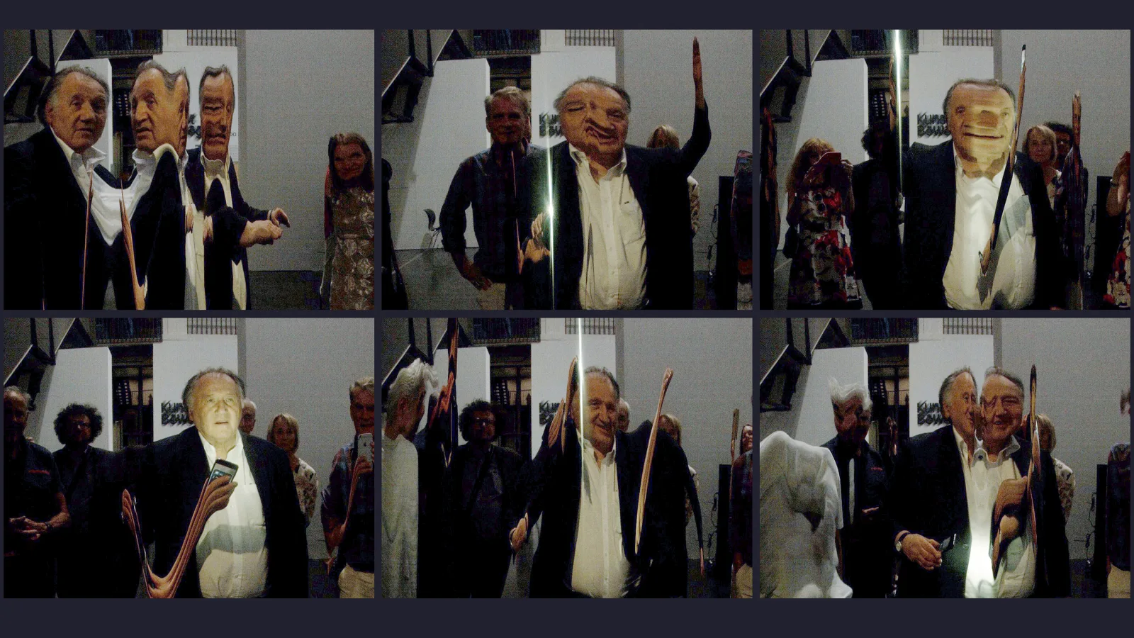 Peter Weibel im „tx-mirror“, Echtzeitinstallation von Martin Reinhart und Virgil Widrich, ZKM-Karlsruhe, 2018
