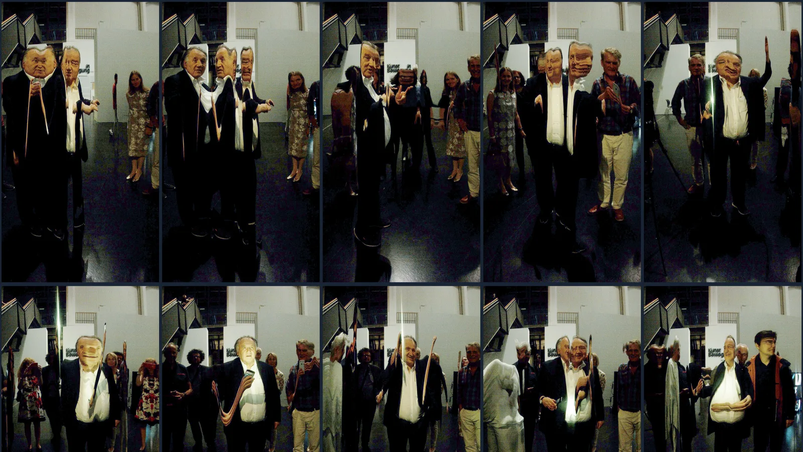 Peter Weibel im „tx-mirror“, Echtzeitinstallation von Martin Reinhart und Virgil Widrich, ZKM-Karlsruhe, 2018