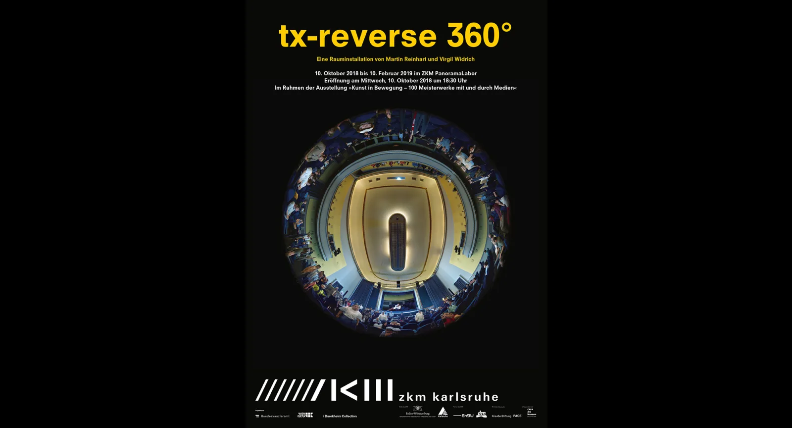 Poster für die Rauminstallation „tx-reverse 360°“ im PanormaLab des ZKM | Zentrum für Kunst und Medien Karlsruhe, Oktober 2018